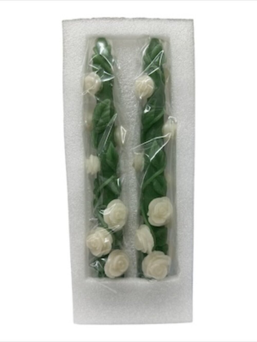 Anthropologie NEW Rose Vine 10" Hand Crafted Floral Taper Candles Set of 2 - Picture 2 of 3